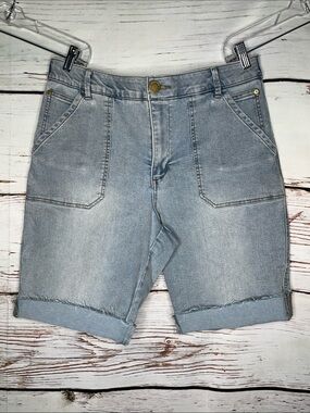 Democracy 16P Blue Denim “Ab” Solution Patch Pocket High Rise Bermuda Jean Short